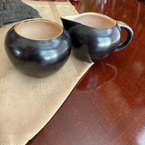 V&B Luxembourg Villeroy & Boch Black Gold Trim Creamer and Sugar Bowl Set